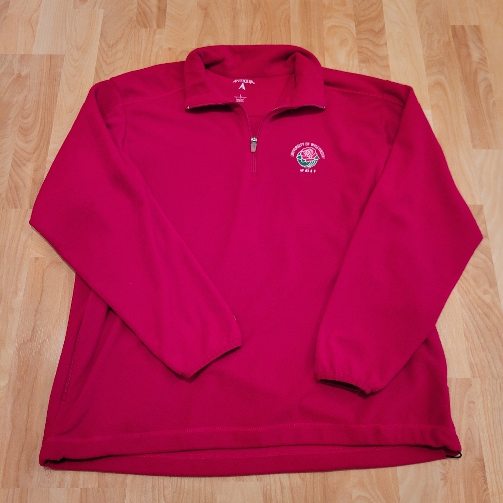 Men's University Of Wisconsin Rose Bowl Fleece Red Quarter-Zip Pullover Size L